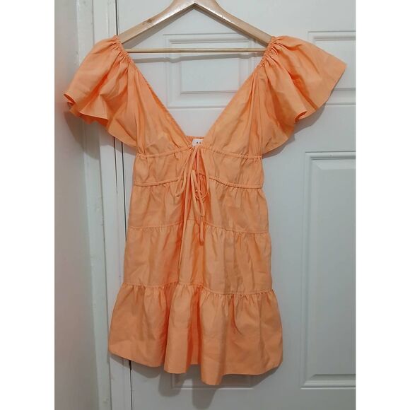 Alc womens small Coastal romantic mini sun dress flare flutter sleeve tangerine - Picture 1 of 8
